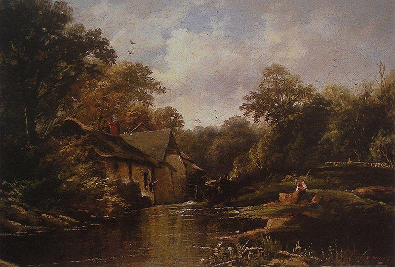 Theodore Fourmois Watermill in the Ardennes with angler oil painting image